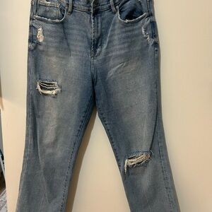 Kensie Distressed Straight Leg Jeans in Blue